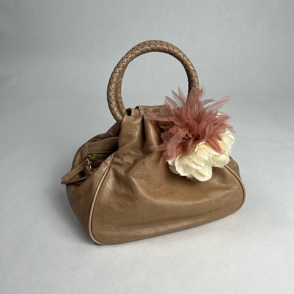 Talbots Tan Leather Handbag with Floral Accent - Picture 2 of 16
